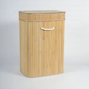 Cesta para ropa plegable de bambu con tapa gran capacidad contenedor de almacenamiento.