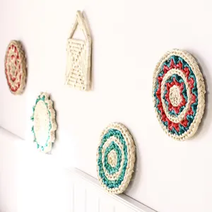 Handmade woven wall hanging decor natural straw hanging art for home decor room aesthetic.