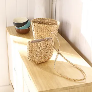 Handcrafted Woven Straw Crossbody Bag and Storage Basket Set for Daily Casual Use and Home Decor