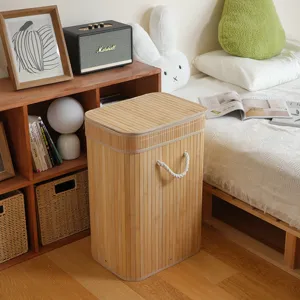 Cesta para ropa sucia plegable de bambú con tapa gran capacidad contenedor de ropa