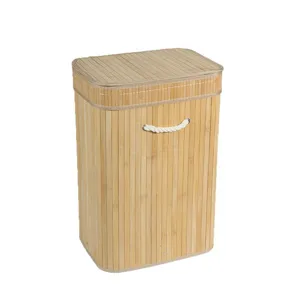 Cesta para ropa sucia de bambú plegable con tapa y asa grande organizador para el hogar