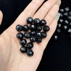 Perles de Football en Acrylique Noir Boules Facettées Perles Vrac pour Bracelet DIY Chaîne de Téléphone Accessoires de Bijoux