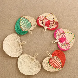 Handmade Natural Plant Fiber Hand Fan Traditional Chinese Style Woven Cattail Fan For Summer Cooling Hanfu Decor