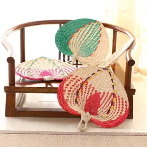 Traditional handwoven palm leaf fan Chinese style colorful straw fan summer cooling