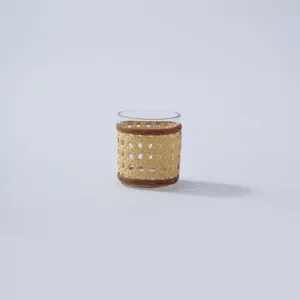 Handmade rattan woven glass vase retro wicker hydroponic bottle desktop ornament