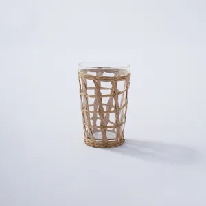 Woven straw glass cup rattan wrapped drinking glass hotel water glass office glass vase
