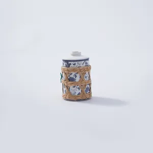 Hand-woven straw rattan cup sleeve ceramic glass bottle protective mesh home decoration item