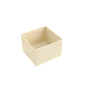 Beige collapsible fabric storage box for home clothes organization, durable non-woven box.
