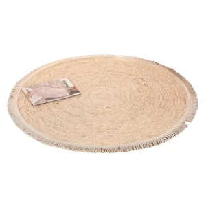 Round woven jute rug with fringe handmade natural fiber floor mat for living room bedroom decor