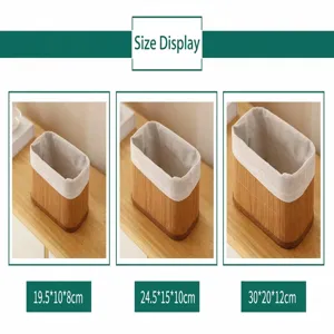 Detailed size chart for bamboo woven storage basket, showing three dimensions clearly.