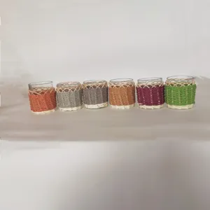 Vintage handgemachte gewebte Glas Tasse Huelle waermedaemmende Schutznetz Hauptansicht Display