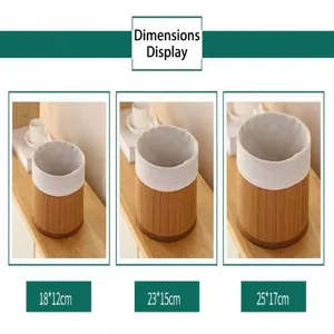 Detailed size chart showing pastoral woven bamboo storage basket dimensions from 18 to 25cm.