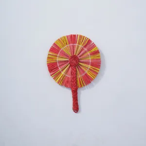 Hand-woven straw fan traditional Chinese style colorful hand fan for summer cooling home use