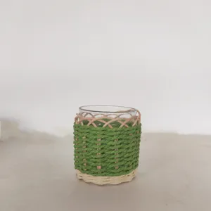 Handgemachte gewebte Glasbecherhülle hitzebeständige Stroh Teetasse Schutzhülle für Zuhause