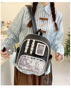 Sac à dos transparent en cuir PU cartable Ita Bag avec fenêtre transparente pour badges et épingles.