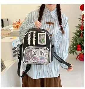 Sac à dos ita en cuir PU noir avec fenêtre transparente pour badges et accessoires mignons.