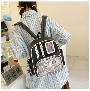 Sac à dos ita en cuir PU noir avec fenêtre d'affichage transparente et bretelles pratiques.