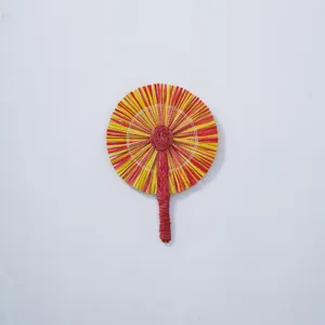 Handcrafted traditional woven straw fan, colorful Chinese style summer hand fan for home and kids.