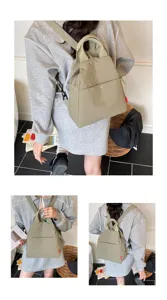 Detailed view of the versatile nylon commuter backpack, showing carrying styles and pockets.