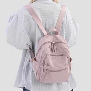 Lightweight pink nylon women small backpack casual travel daypack water-repellent