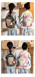 Kinder Farbblock Rucksack Freizeit Schulranzen leicht Outdoor Kindertasche trendig