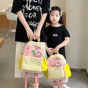 Zaino Scolastico per Bambini Carino Cartoon Blocco di Colore Nylon Leggero Borsa con Ciondolo Animale per Ragazzi Ragazze
