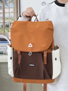 Japanese casual color-block backpack for women, stylish college student school bag, travel daypack