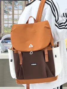 Japanese style color-block canvas backpack casual travel school bag for daily students