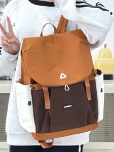 Color block casual backpack for women daily commuter travel lightweight daypack school bag