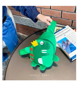 Sac de poitrine dinosaure vert pour enfants, sac bandoulière mignon, sac à dos d'extérieur tendance.