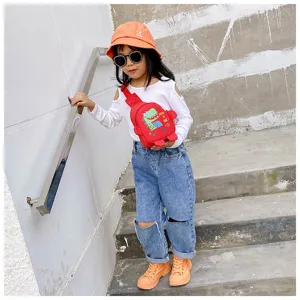 Schattige cartoon dinosaurus kinderen borsttas peuter crossbody tas casual stijlvolle canvas tas