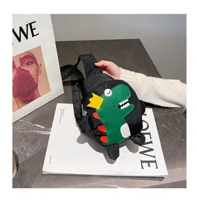 Joli sac de poitrine dinosaure pour enfants, sac à bandoulière noir élégant pour les garçons.