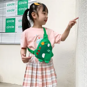 Borsa a tracolla con dinosauro cartone animato per bambini, zainetto verde per il tempo libero