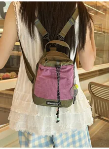Outdoor casual small backpack stylish purple green checkered travel daypack for women