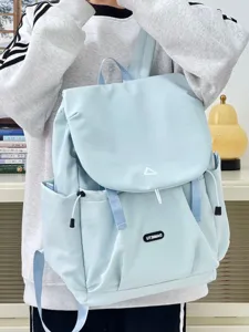 Light blue Japanese style canvas backpack, casual daypack for women, travel and school.