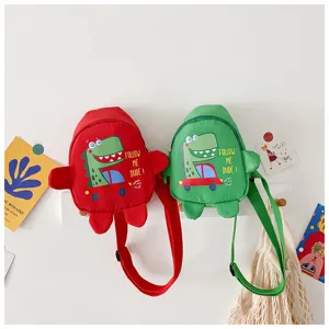 Kinderen schattige dinosaurussen crossbody tas, cartoon borsttas voor peuters, rood en groen.