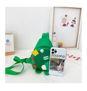 Sac de poitrine dinosaure vert pour enfants, sac à bandoulière mignon pour garçons et voyage.