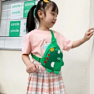 Simpatica borsa a tracolla con dinosauro cartone animato per bambini, verde outdoor.