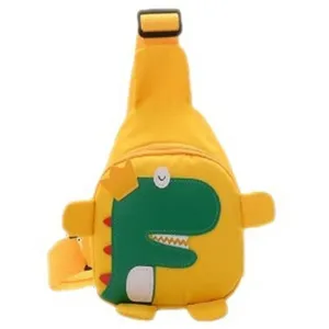 Cute kids dinosaur chest bag, casual children crossbody canvas backpack for outdoor activities.