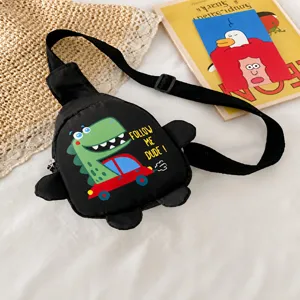 Kinderen zwarte cartoon dinosaurus borsttas schattige peuter crossbody tas nieuw.