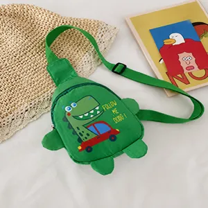 Leuke kinderen cartoon dinosaurus borstas peuter canvas crossbody tas in groen