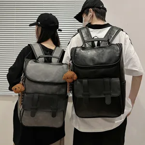 Large capacity casual leather backpack for men and women stylish student school computer bag