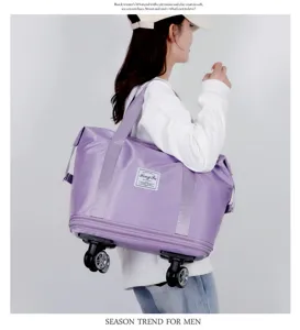 Large capacity travel duffel bag with spinner wheels waterproof expandable overnight bag for women