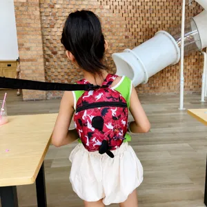 Toddler dinosaur backpack with anti-lost leash for 1-3 years old kids cute red bag.