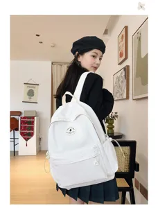 Mochila blanca lisa simple para mujer, gran capacidad bolso casual elegante y moderno.