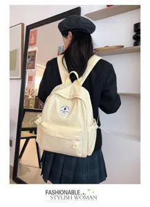 Mochila de color sólido de gran capacidad simple para mujer, bolso casual elegante.