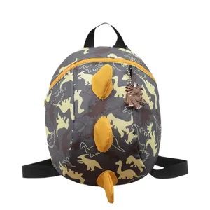 Cute dinosaur toddler backpack with 3D spikes and mini pendant for baby boys and girls