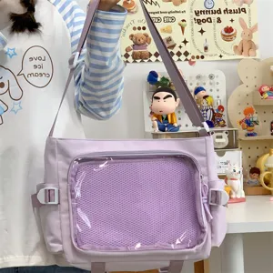 Cute college style girl messenger bag Japanese ins student large capacity ita bag transparent window