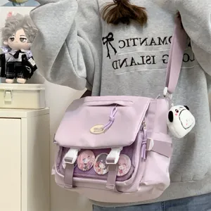 Cute college style ita bag with transparent window, large capacity messenger bag for students.