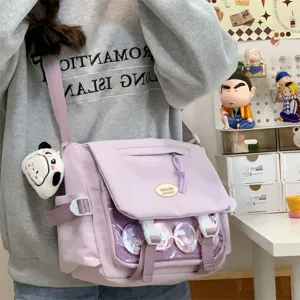Cute college style ita bag messenger bag with transparent window for pins and daily use.